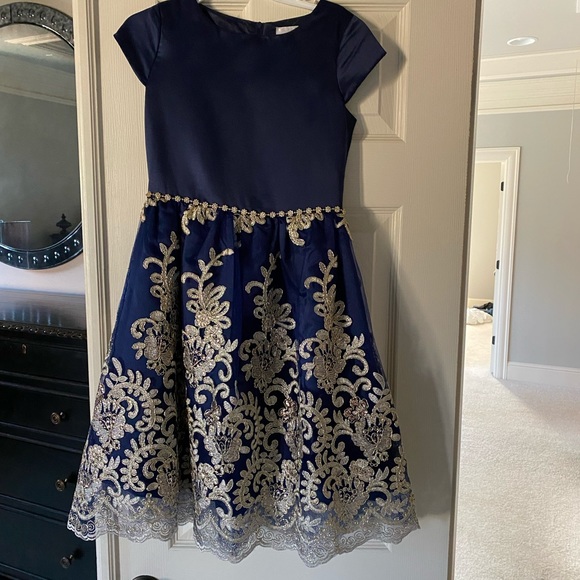 Rare Editions Navy and Gold Girl’s Dress sz12 - Picture 3 of 10